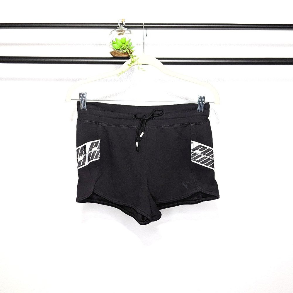Puma Women's Black w/ Gray Logo Striping Shorts